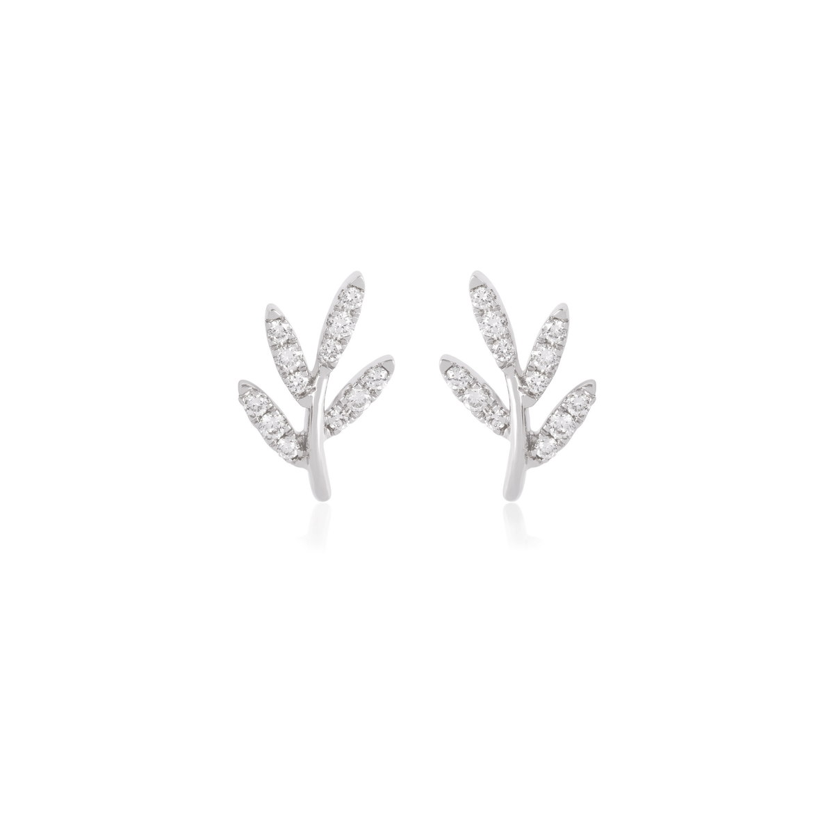 Diamond Leaf Lab-Grown Diamond Stud Earrings, IGI-Certified, 14K 18K Gold, front view