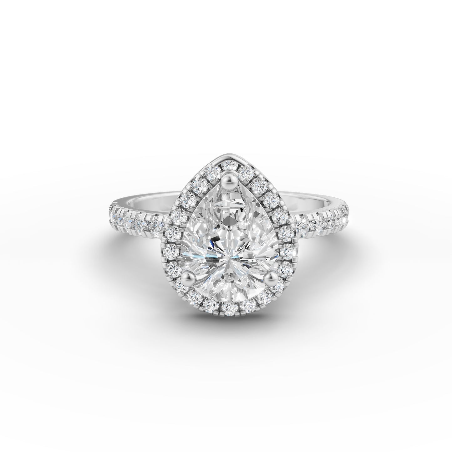 Pear Halo Diamond Studded Engagement Ring in Lab Grown Diamond