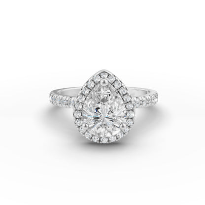 Pear Halo Diamond Studded Engagement Ring in Lab Grown Diamond