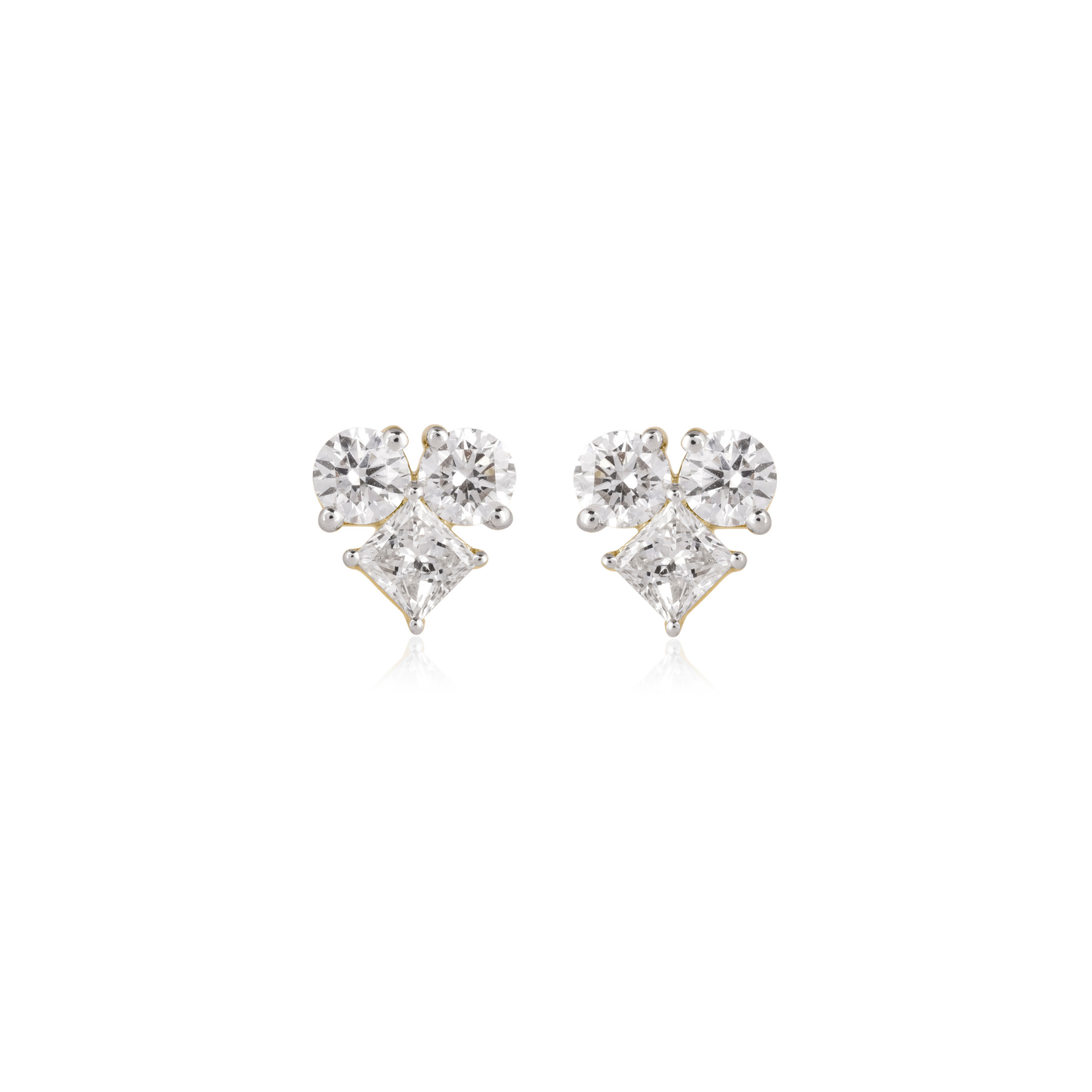 Princess and Round Diamond Cluster Stud Earrings