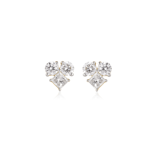 Princess and Round Diamond Cluster Stud Earrings