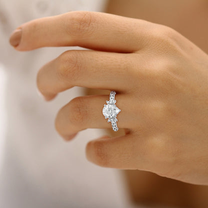 Crescent Pear Solitaire Engagement Ring in Lab Grown Diamond