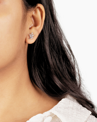 Diamond Leaf Stud Earrings