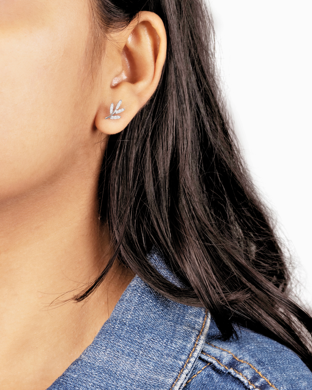 Diamond Leaf Stud Earrings