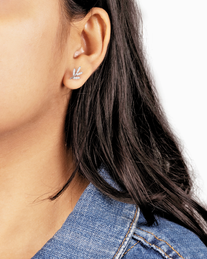 Diamond Leaf Stud Earrings