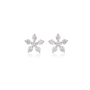 Round Diamond Floral Stud Earrings