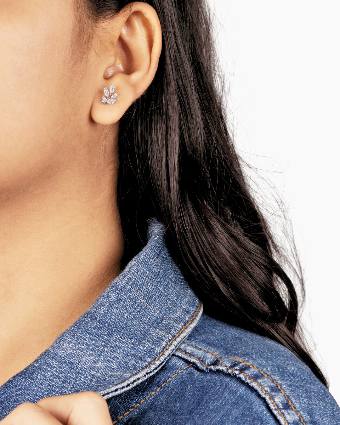 Marquise and Round Diamond Leaf Stud Earrings