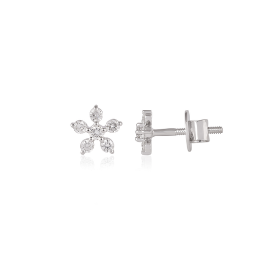 Round Diamond Floral Stud Earrings