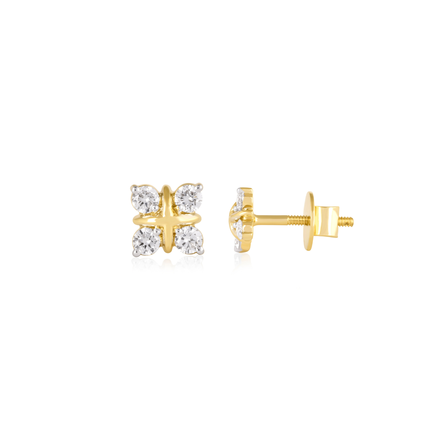 Round Diamond Cross Floral Stud Earrings