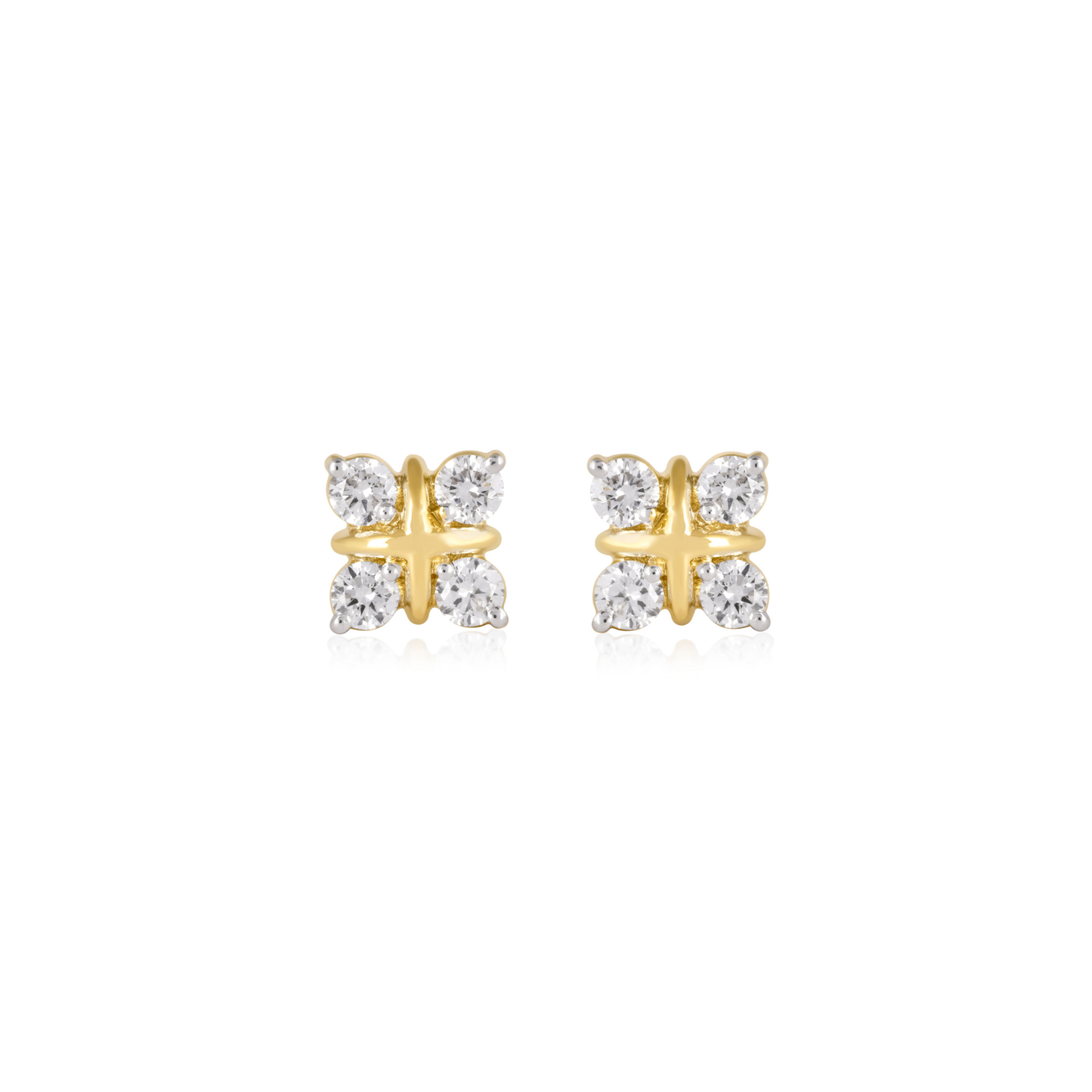 Round Diamond Cross Floral Stud Earrings