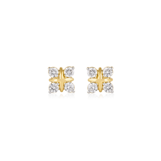 Round Diamond Cross Floral Stud Earrings