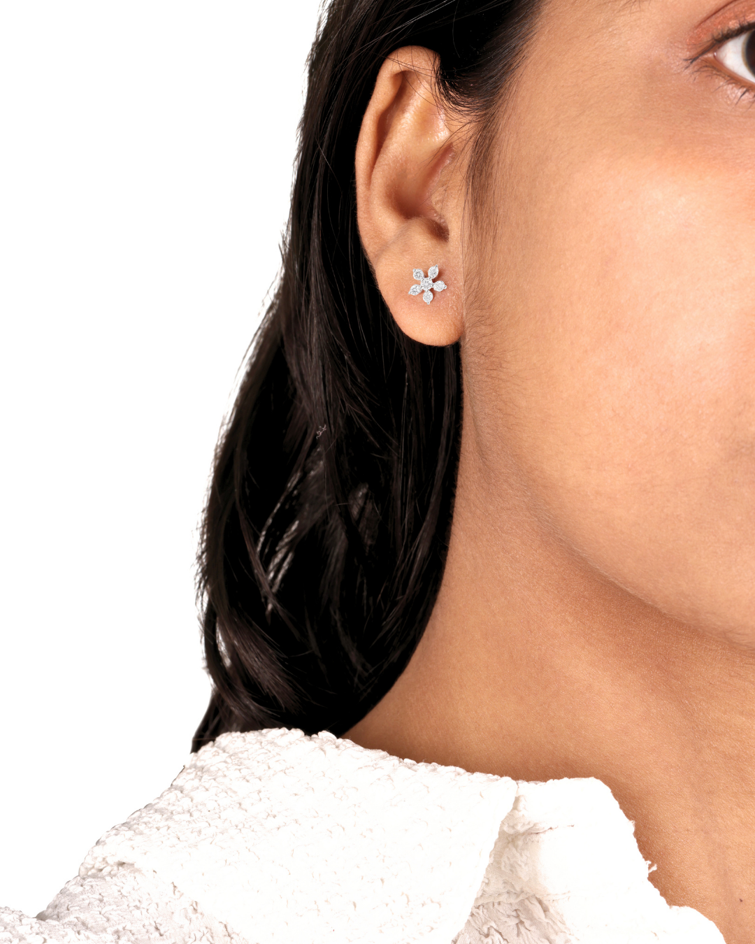 Round Diamond Floral Stud Earrings