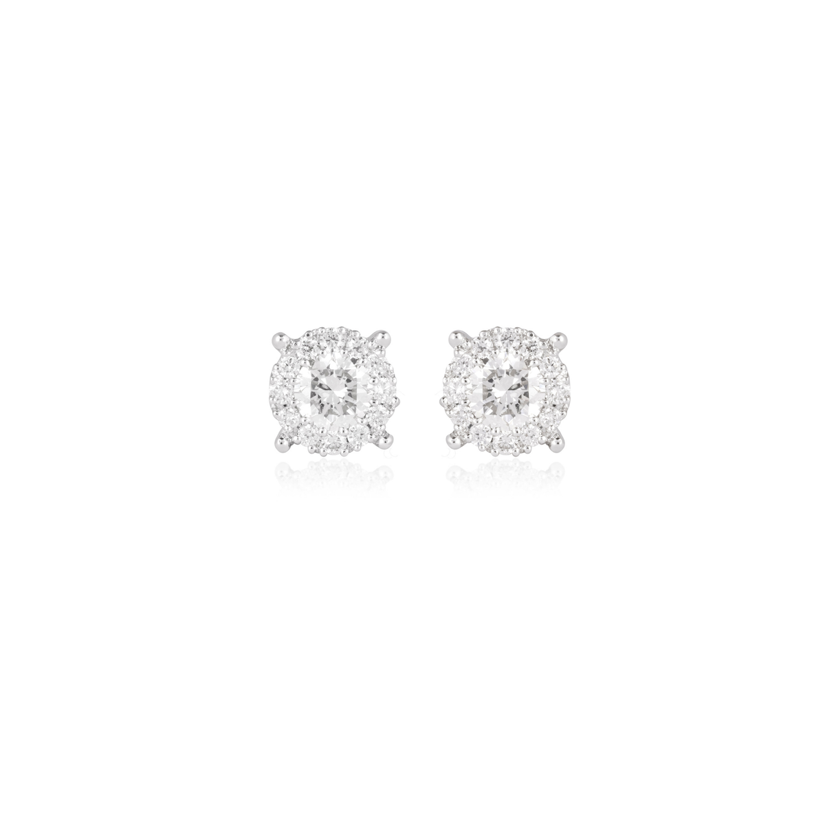 Round Diamond Halo Solitaire Lab-Grown Diamond Stud Earrings, IGI-Certified, 14K 18K Gold, front view