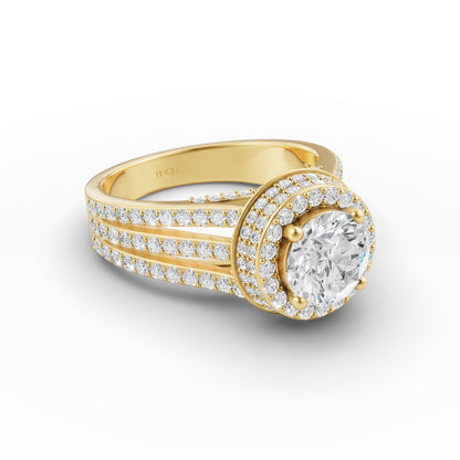 Round Solitaire Halo Double Split Engagement Ring in Lab Grown Diamond