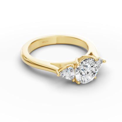 Three Stone Portuguese Cut Engagement Ring in Lab Grown Diamond