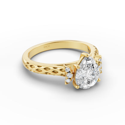 Crescent Pear Solitaire Engagement Ring in Lab Grown Diamond