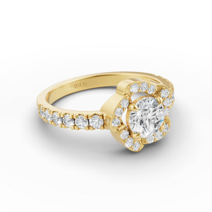 Round Solitaire Flora Halo Engagement Ring in Lab Grown Diamond