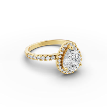 Pear Halo Diamond Studded Engagement Ring in Lab Grown Diamond