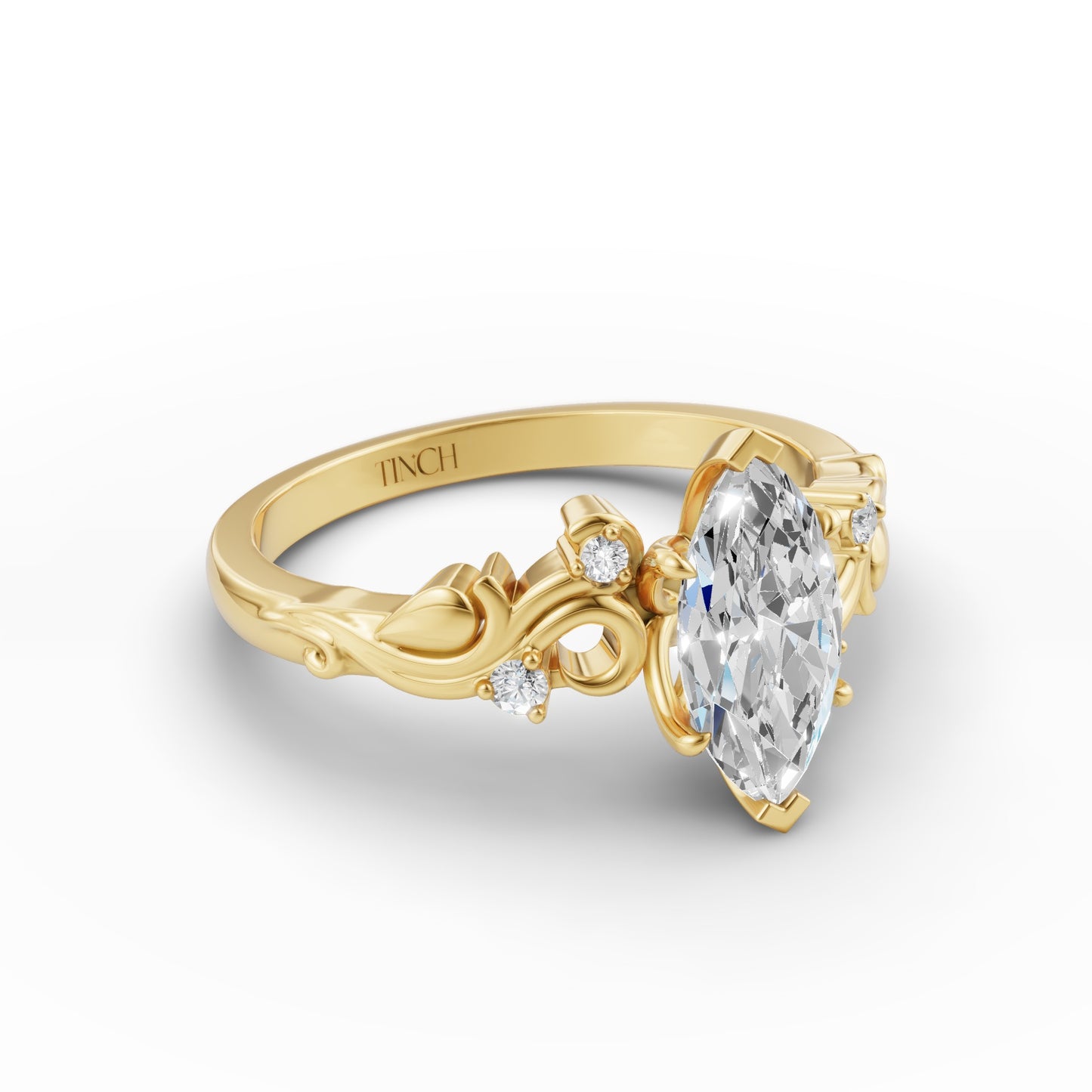 The Marquise Vintage Vine Engagement Ring | Marquise Lab Grown Diamond in 14/18K Gold
