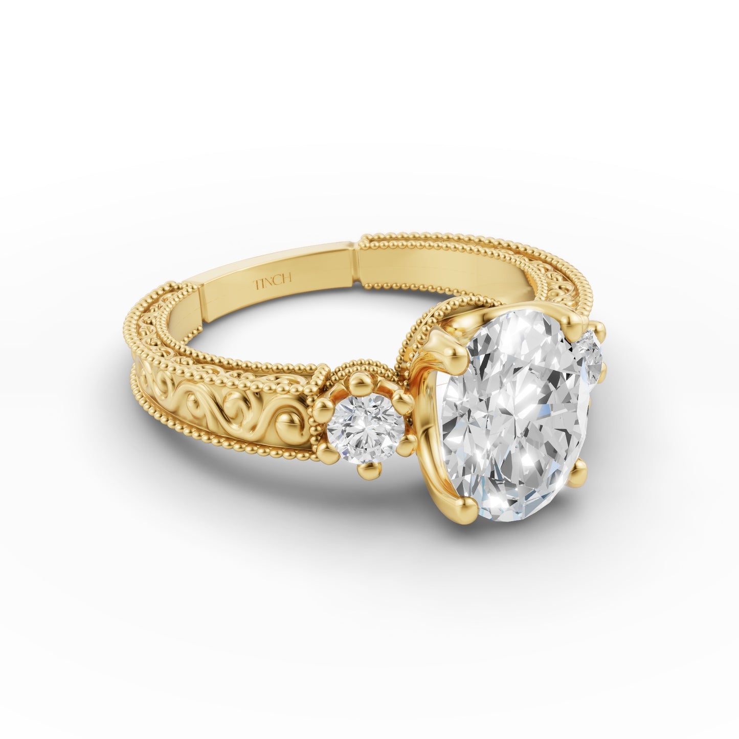 Oval Engraved Engagement Band in Lab Grown Diamond