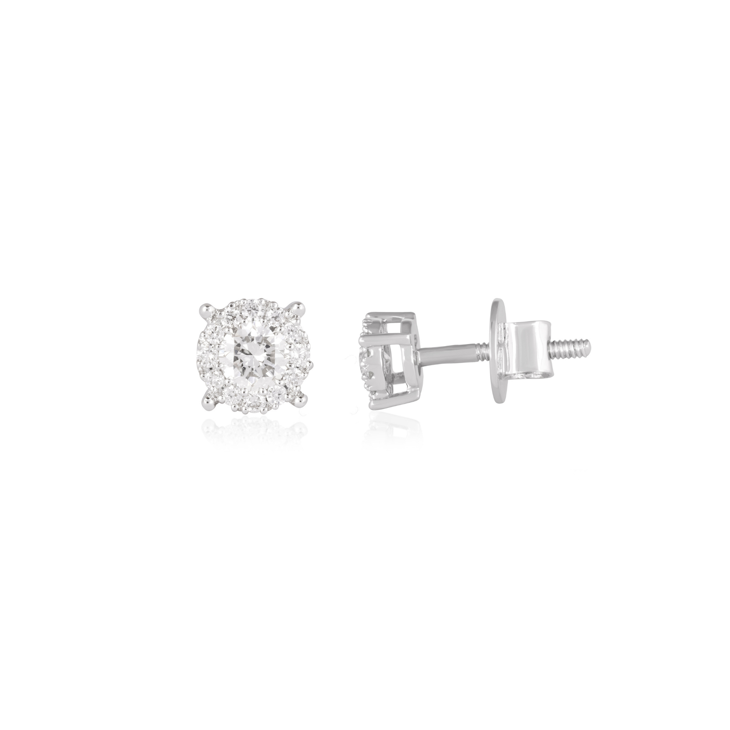 Round Diamond Halo Solitaire Stud Earrings