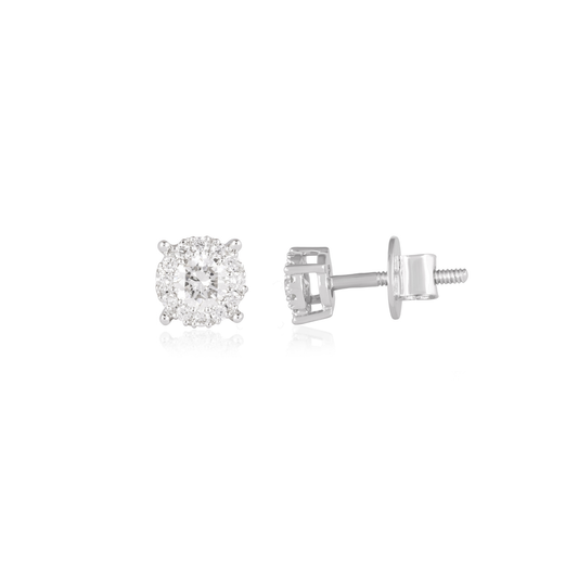 Round Diamond Halo Solitaire Stud Earrings