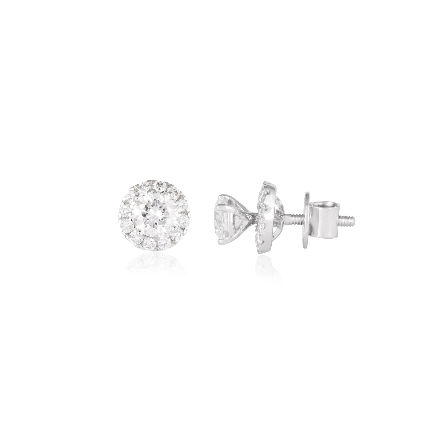 Round Diamond Double Halo Stud Earrings