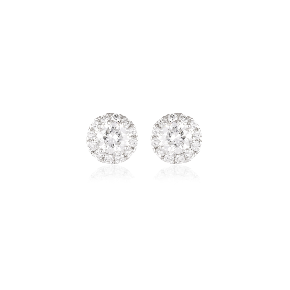 Round Diamond Double Halo Lab-Grown Diamond Stud Earrings, IGI-Certified, 14K 18K Gold, front view
