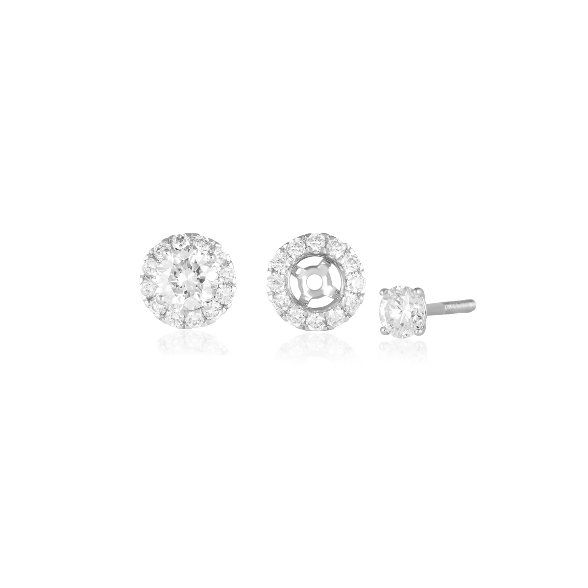 Round Diamond Double Halo Stud Earrings, IGI-Certified, close-up of double halo