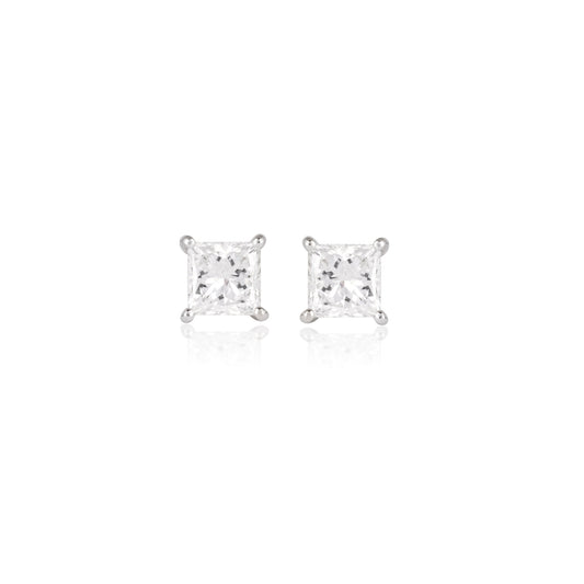 Men’s Princess Cut Lab-Grown Diamond Stud Earrings in 14K White Gold – Single & Pair, Multiple Carat Options
