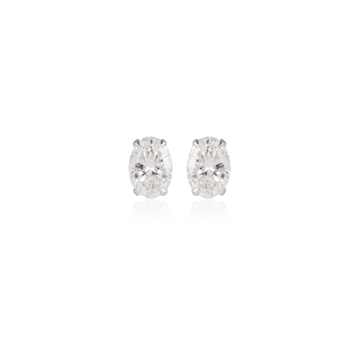Oval-Cut Diamond Solitaire Lab-Grown Diamond Stud Earrings, IGI-Certified, 14K 18K Gold, front view