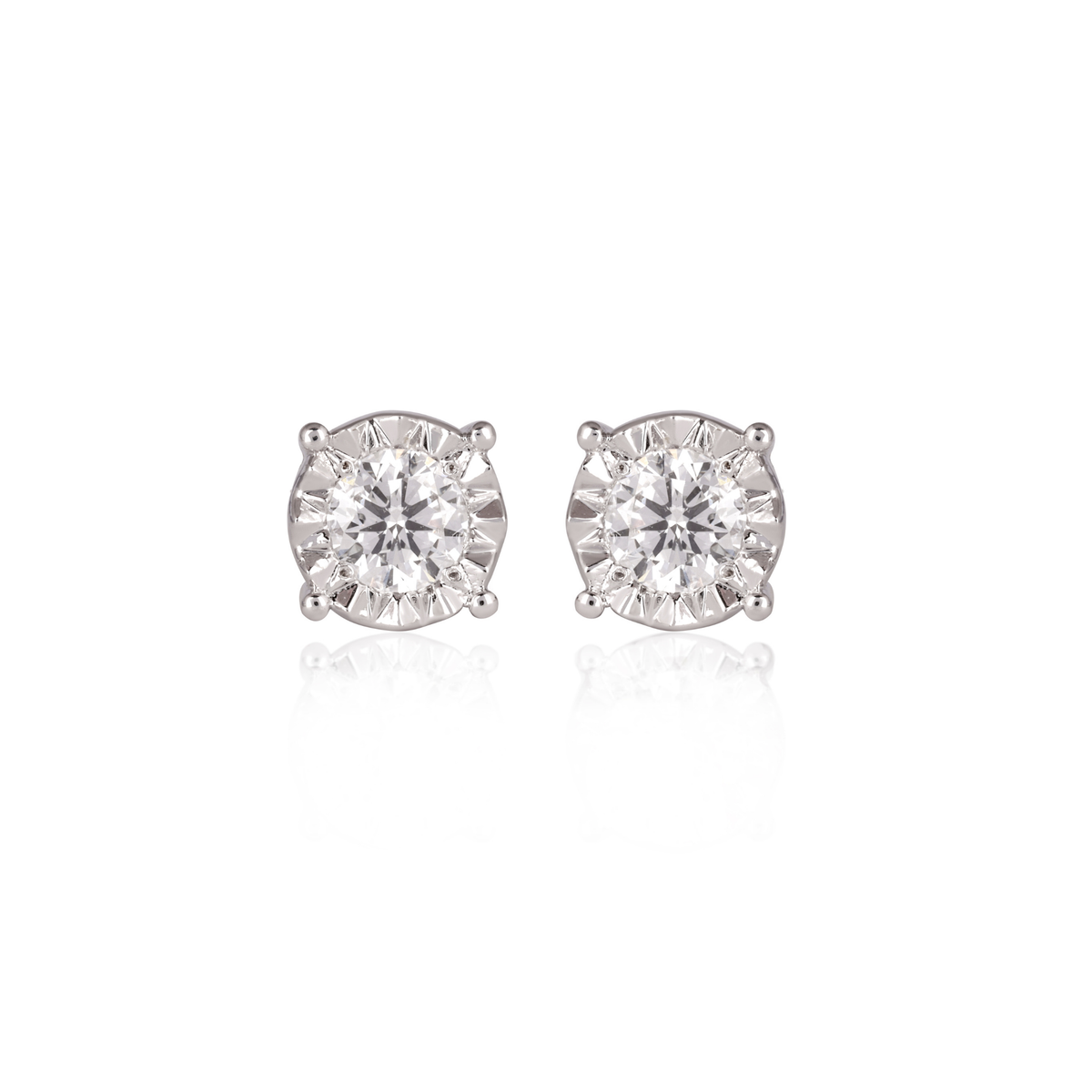 Round Diamond Miracle Plate Lab-Grown Diamond Stud Earrings, IGI-Certified, 14K 18K Gold, front view