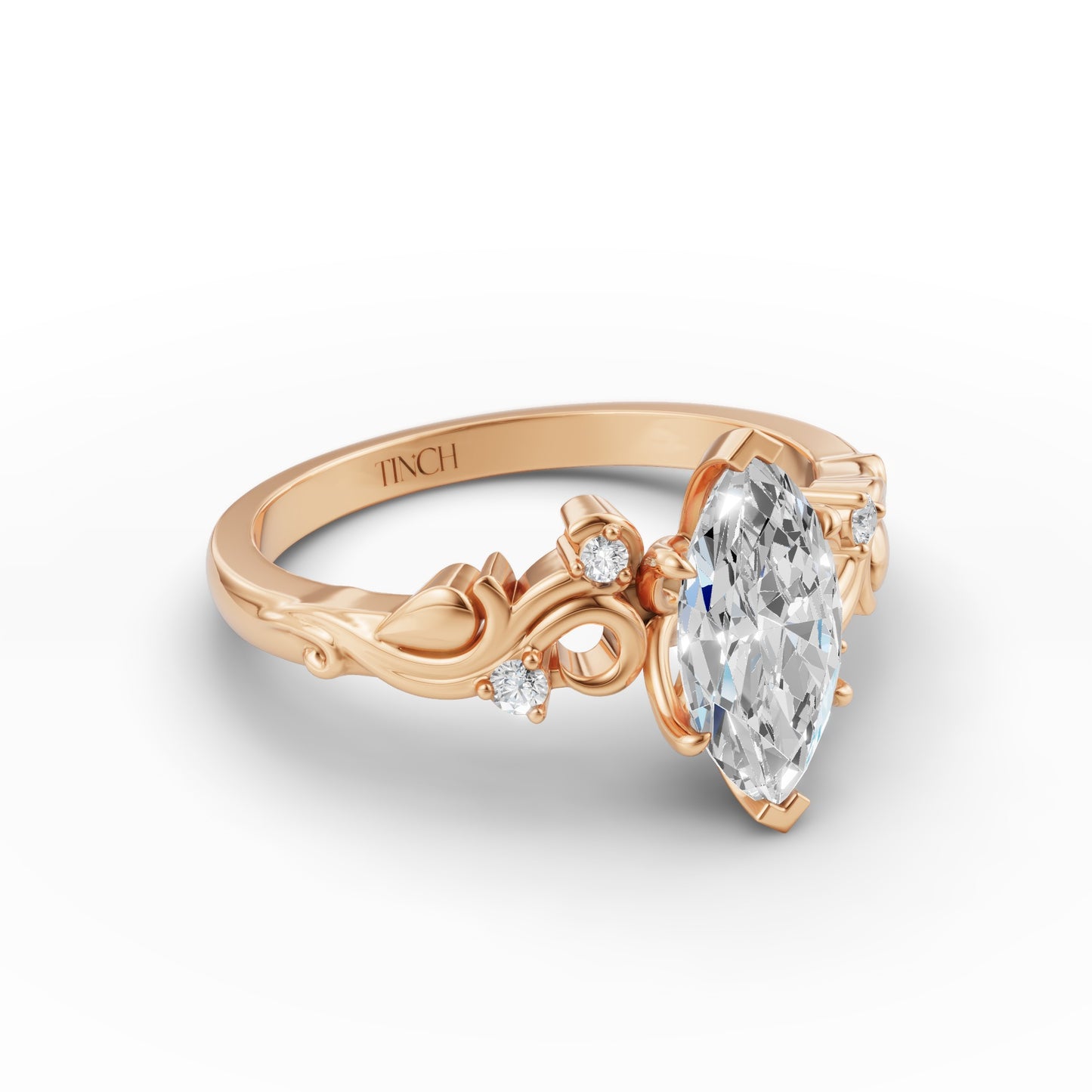 The Marquise Vintage Vine Engagement Ring | Marquise Lab Grown Diamond in 14/18K Gold