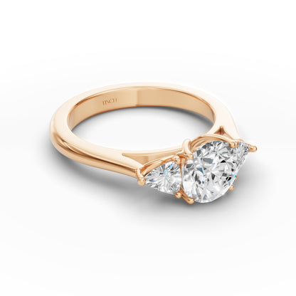 Three Stone Portuguese Cut Engagement Ring in Lab Grown Diamond