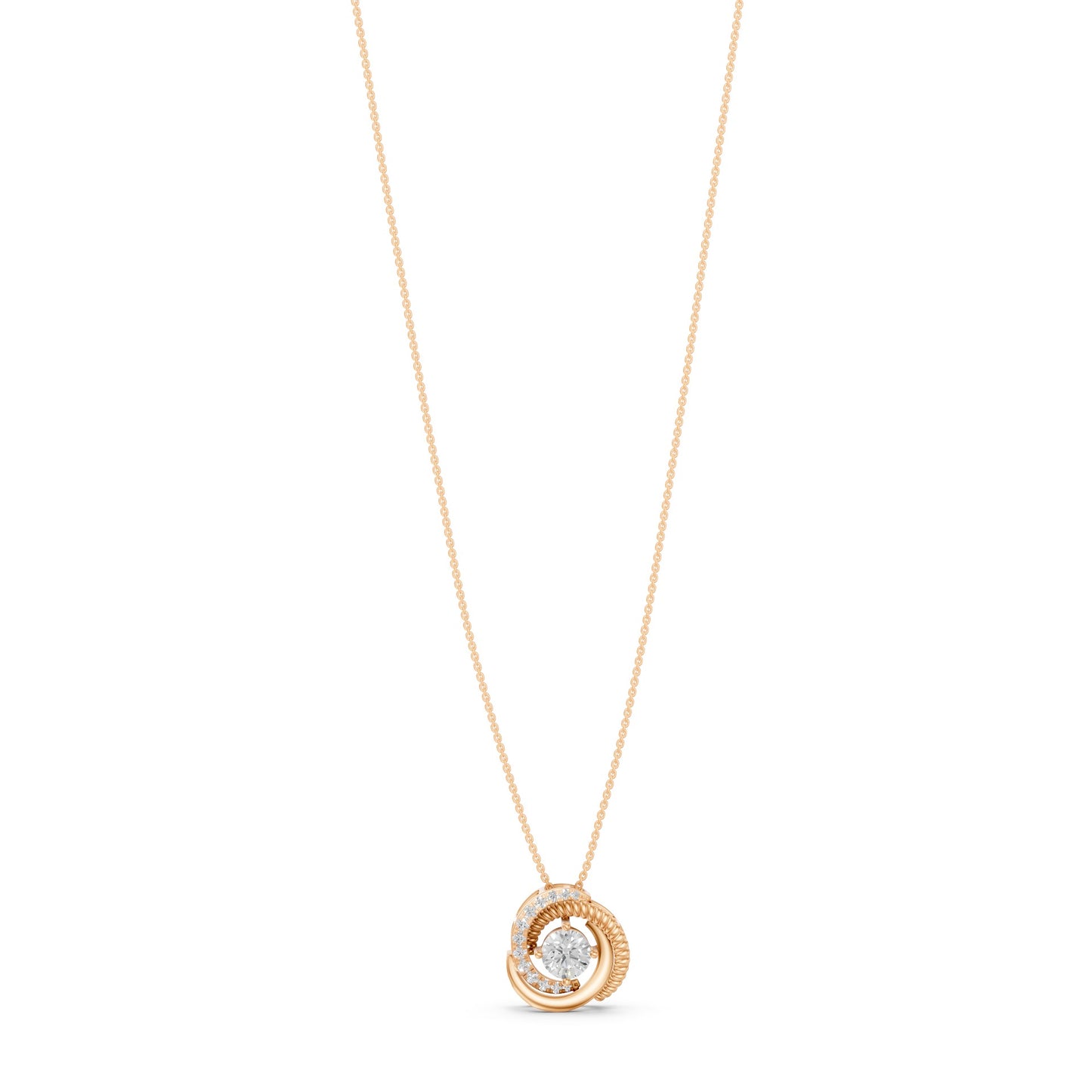 Twisted Border Round Solitaire Necklace in Lab Grown Diamond