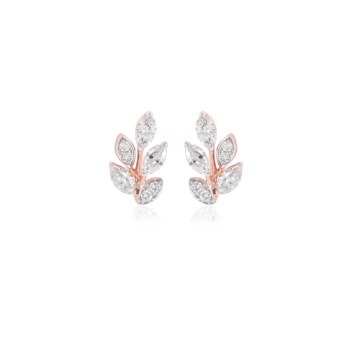Marquise and Round Diamond Leaf Lab-Grown Diamond Stud Earrings, IGI-Certified, 14K 18K Gold, front view