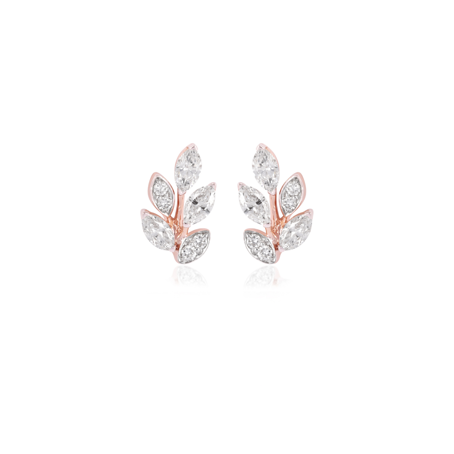 Marquise and Round Diamond Leaf Stud Earrings