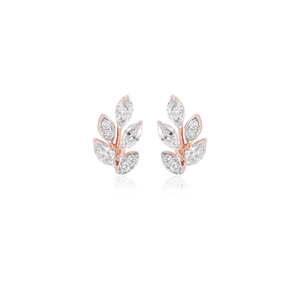 Marquise and Round Diamond Leaf Stud Earrings