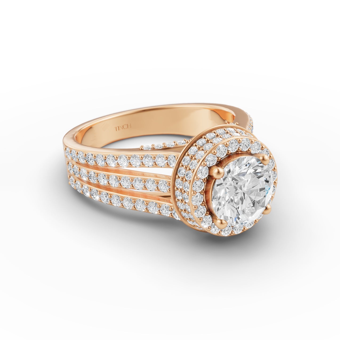 Round Solitaire Halo Double Split Engagement Ring in Lab Grown Diamond