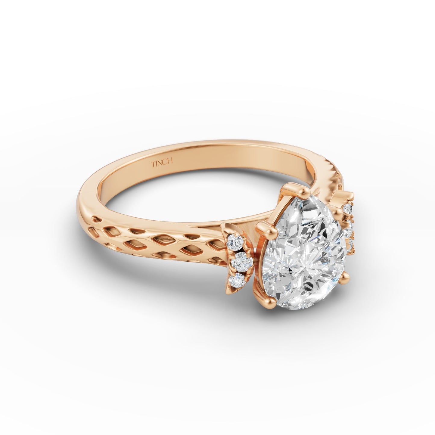Crescent Pear Solitaire Engagement Ring in Lab Grown Diamond
