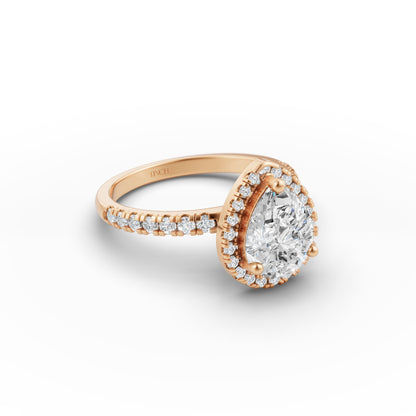 Pear Halo Diamond Studded Engagement Ring in Lab Grown Diamond