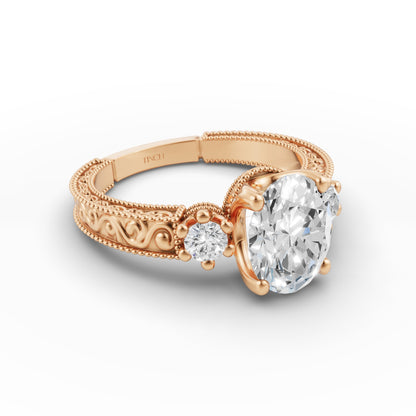 Oval Engraved Engagement Band in Lab Grown Diamond