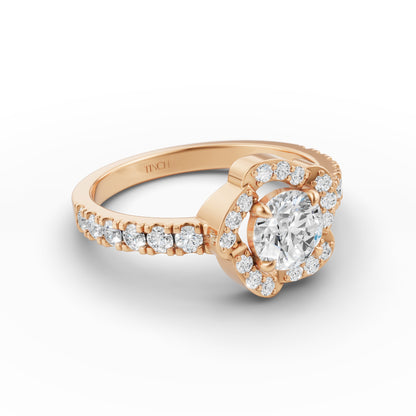 Round Solitaire Flora Halo Engagement Ring in Lab Grown Diamond