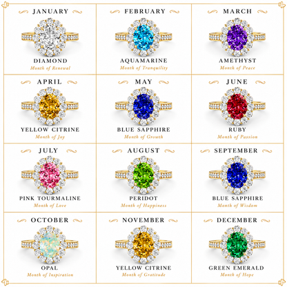 Ruby Oval Halo Birthstone Ring in Lab Grown Emerald