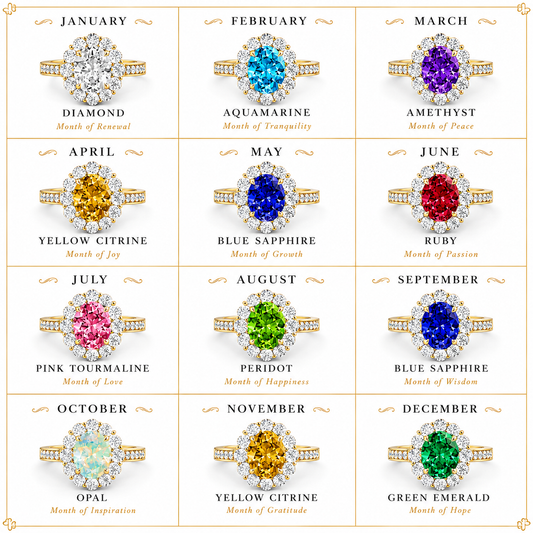Ruby Oval Halo Birthstone Ring in Lab Grown Emerald