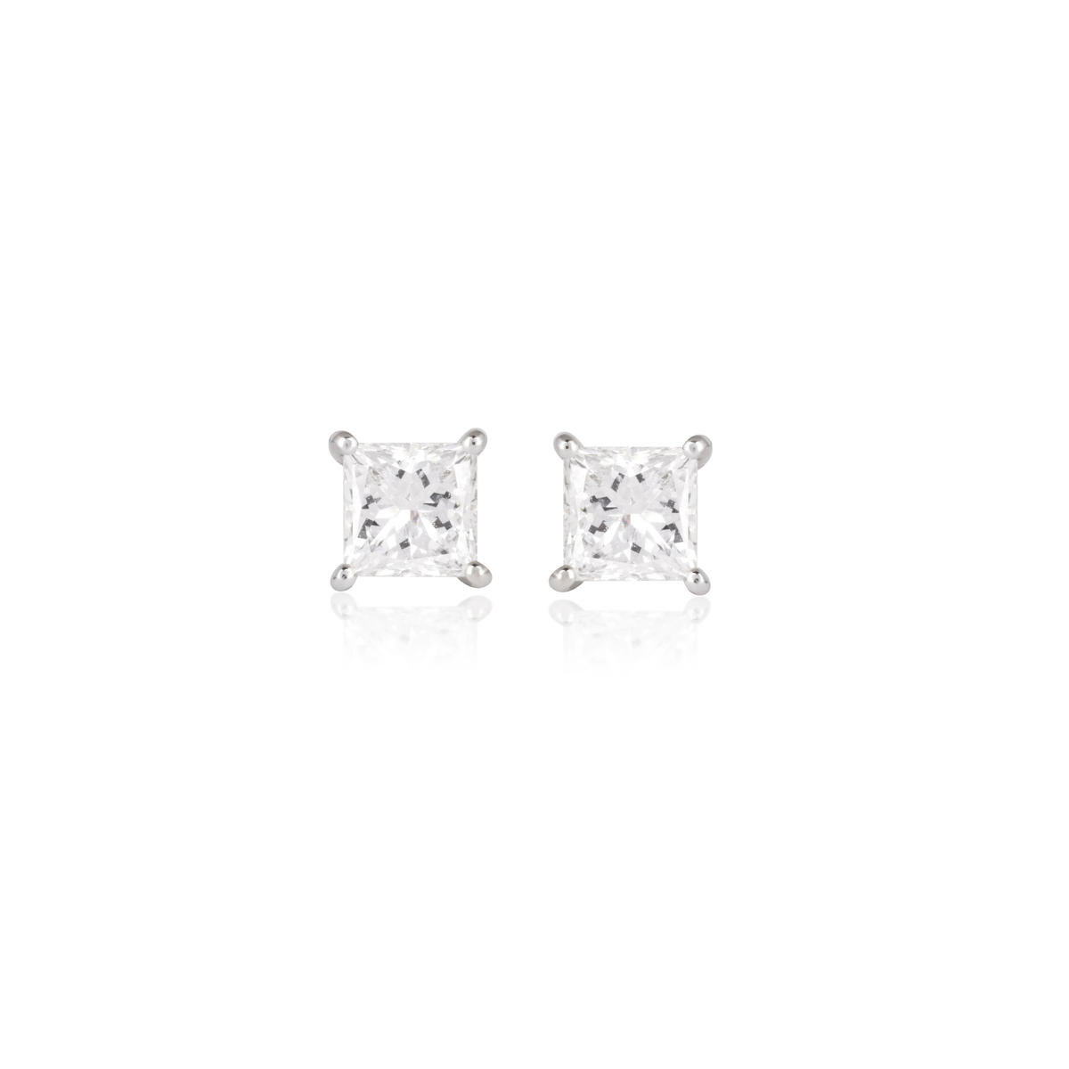 Princess-Cut Diamond Solitaire Lab-Grown Diamond Stud Earrings, IGI-Certified, 14K 18K Gold, front view