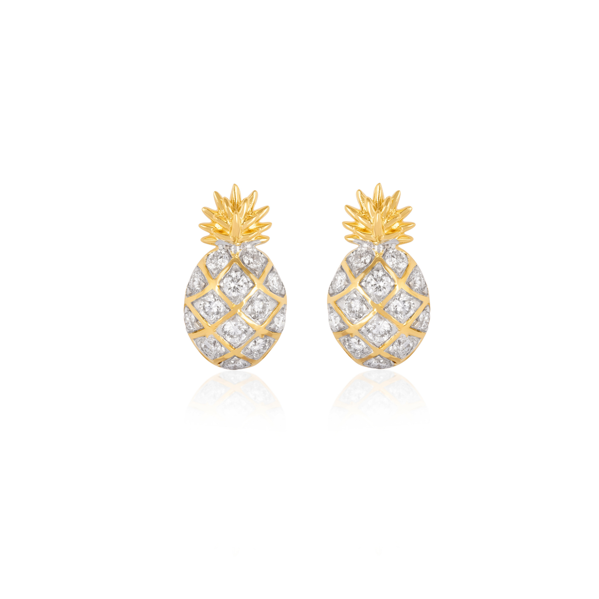 Diamond Pineapple Lab-Grown Diamond Stud Earrings, IGI-Certified, 14K 18K Gold, front view