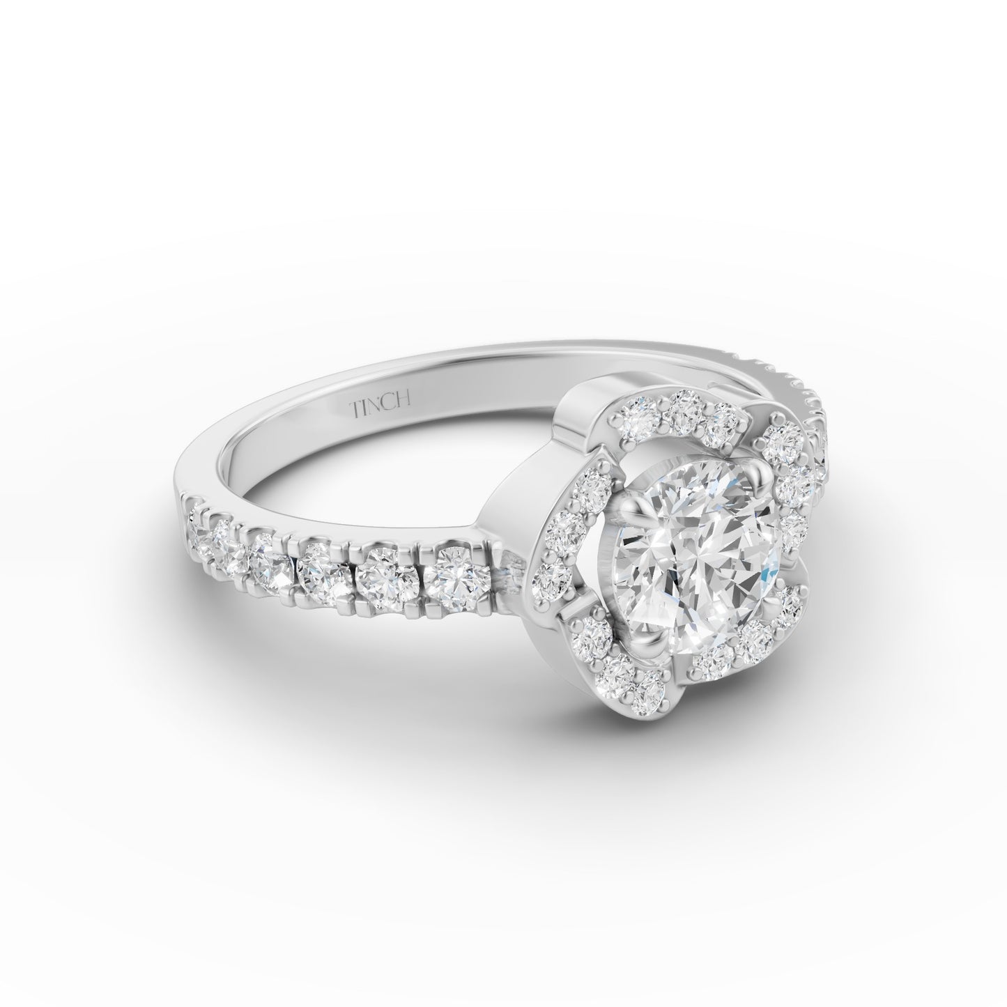 Round Solitaire Flora Halo Engagement Ring in Lab Grown Diamond