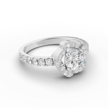 Round Solitaire Flora Halo Engagement Ring in Lab Grown Diamond