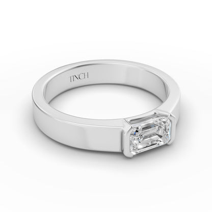 East West Emerald Half Bezel Men’s Engagement Ring in Lab Grown Diamond